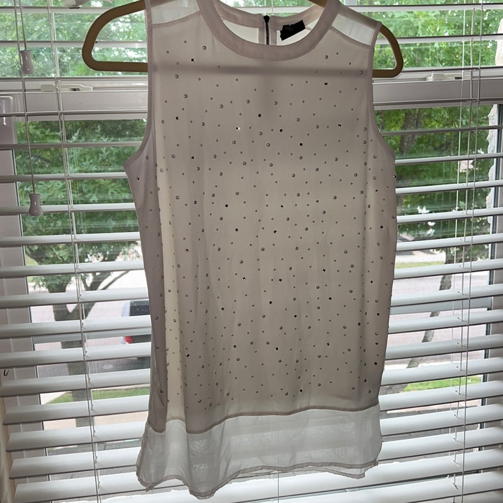 Worthington White Sheer tank Top With Sparkling rhinestones size small